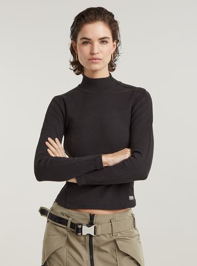 Top Asymmetric Zip Cropped Slim Mock